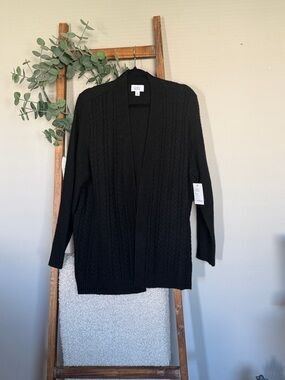 croft & barrow Black Cable Knit Open Cardigan